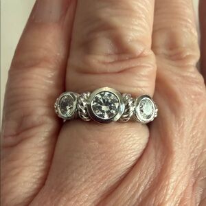 Judith Ripka Silver Three-Stone Clear CZ Bezel Ring